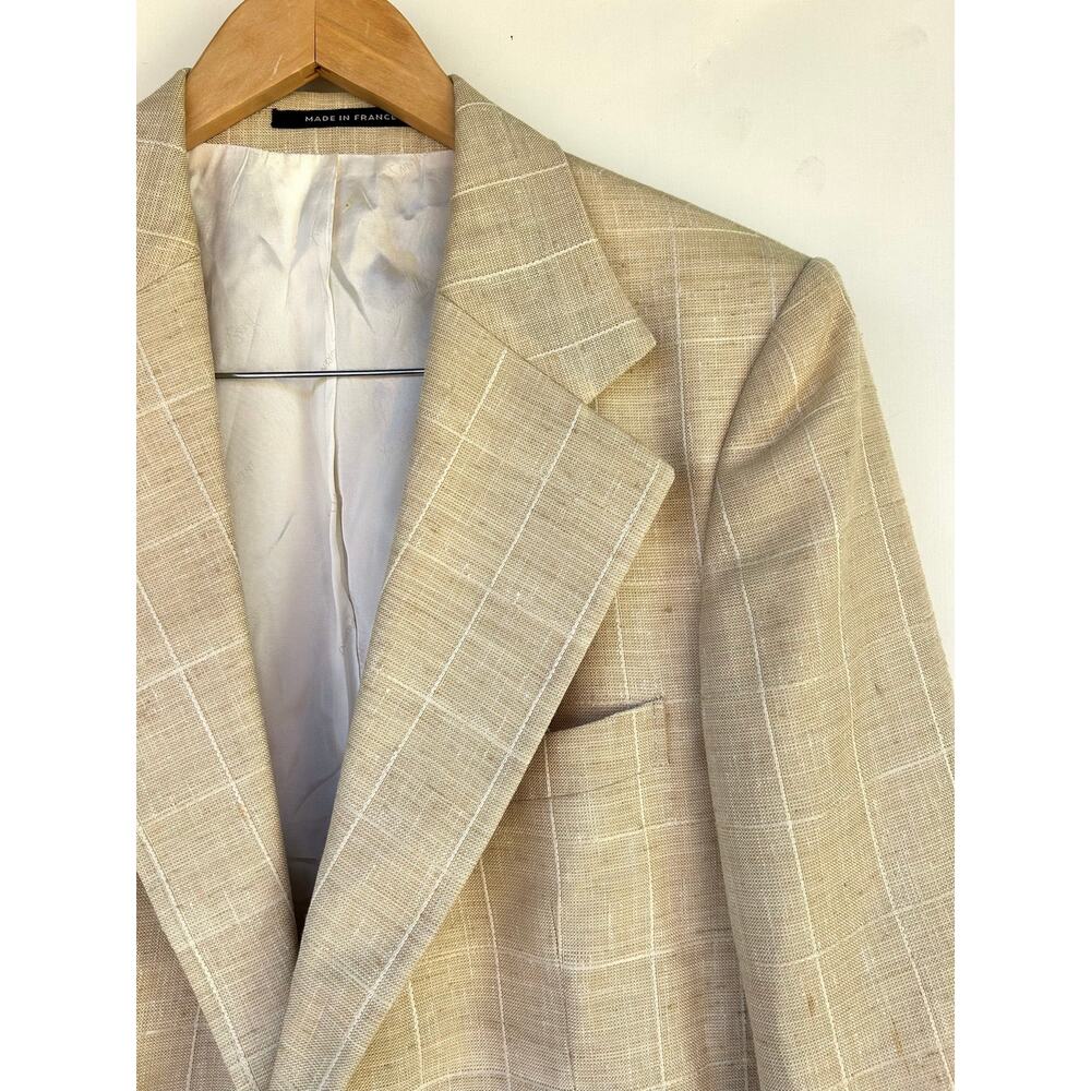 Vintage Yves Saint Laurent Oversized Blazer Suit Jacket Linen Beige YSL Medium - Picture 5 of 11